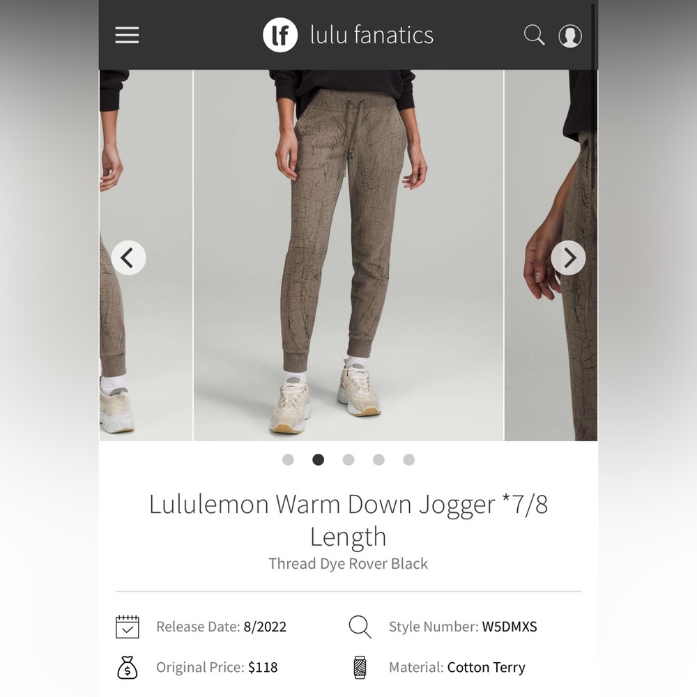 Lululemon Warm Down Jogger *7/8 Length
Thread Dye Rover Black